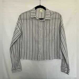 Passport Gray and White Boxy Crop Button Down Shirt